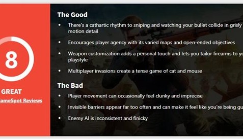 《狙击精英5》GameSpot 8分 过于考究细节拔苗助长